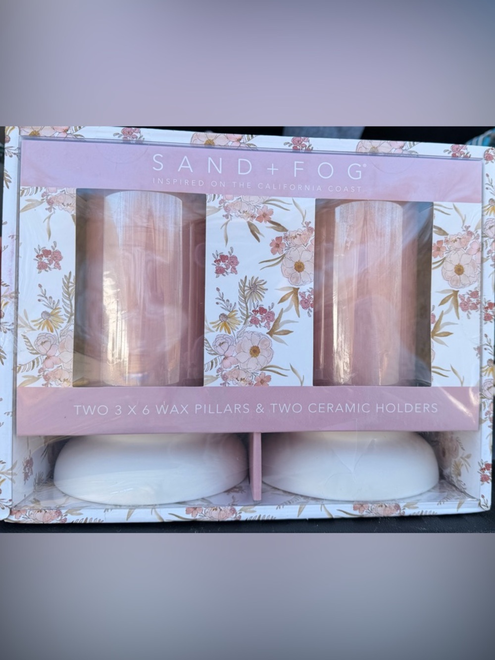 Sand + Fog Pink Floral Candle and Ceramic Holder Set